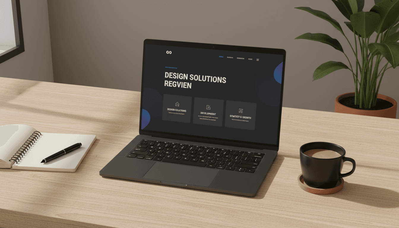 Minimal luxury website design displayed on laptop screen in dark modern studio